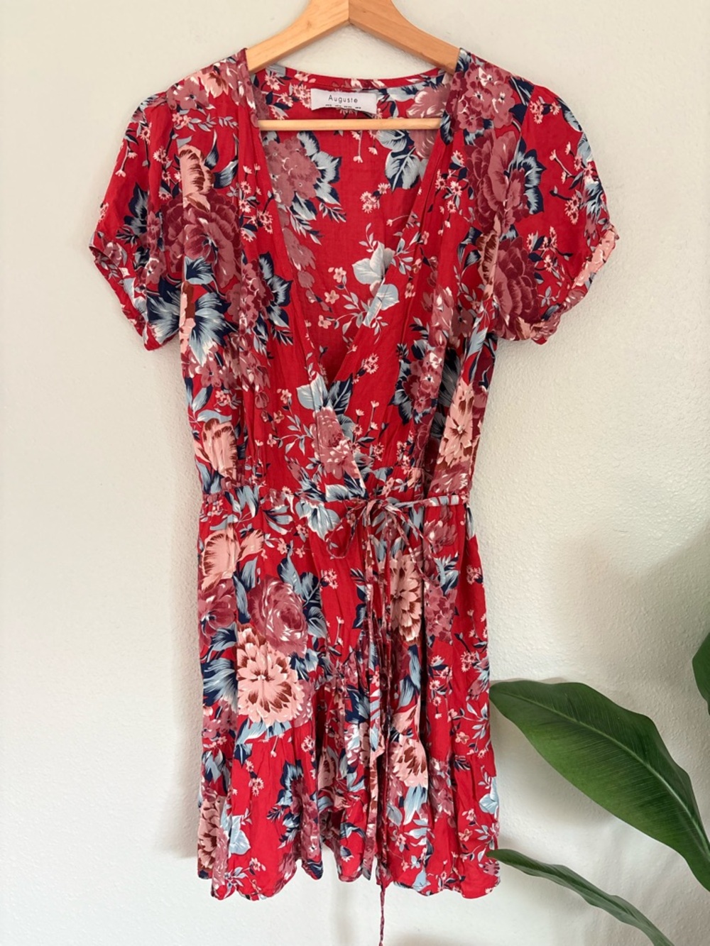 Auguste The Label Red Floral true Wrap Mini Dress